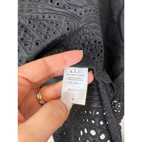 A.L.C Heather Linen Eyelet High Low Midi Skirt Women's Black Size: 0 NWT - Picture 7 of 8